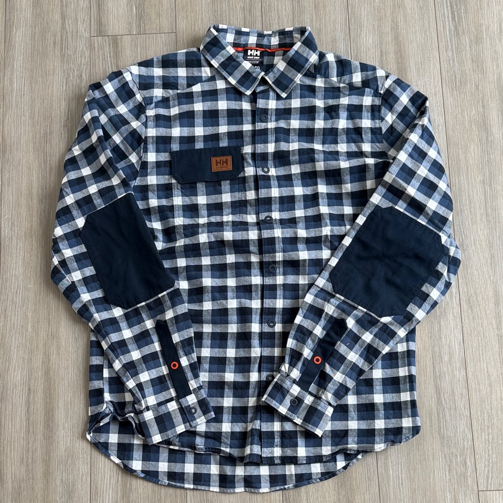 Helly Hansen Navy Blue and White Plaid Button-Down Shirt